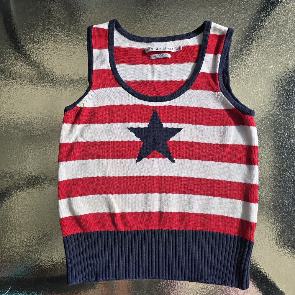 Y2K Tommy Hilfiger Vintage Cotton Sweater Vest Top Flag Preppy Vintage Size M